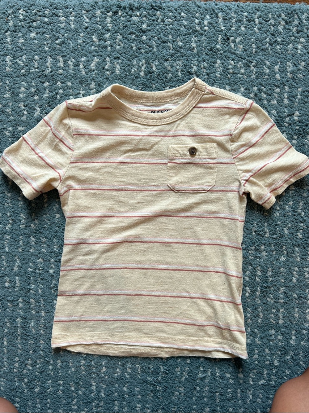 Old Navy Cream Tee with Pink Stripes and Pocket